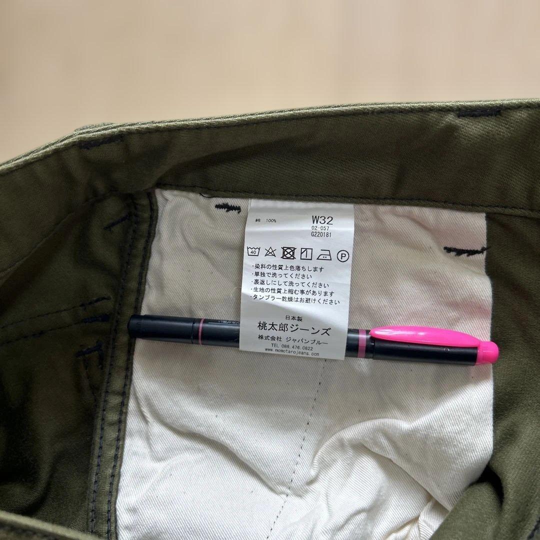 桃太郎ジーンズW32 カーゴショートパンツ オリーブグリーン