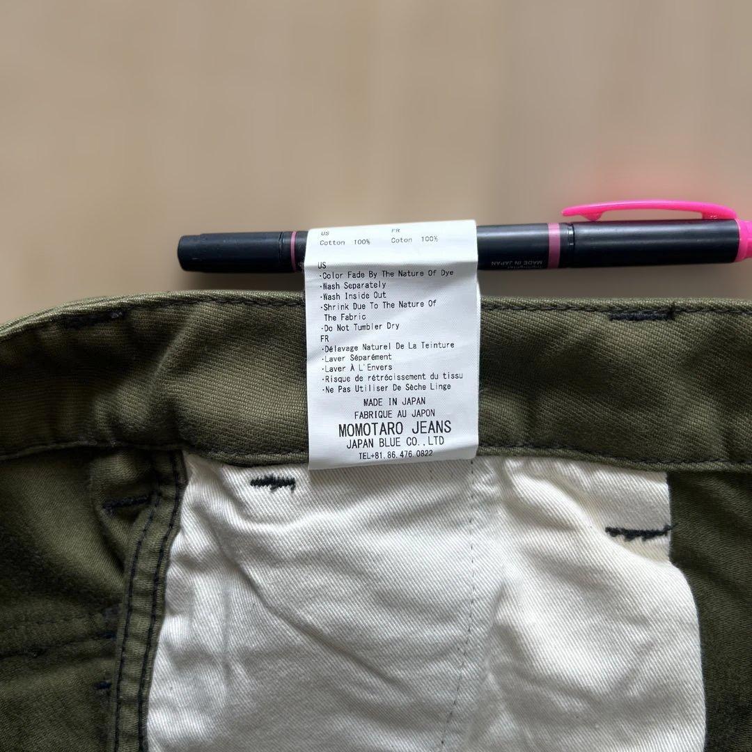 桃太郎ジーンズW32 カーゴショートパンツ オリーブグリーン