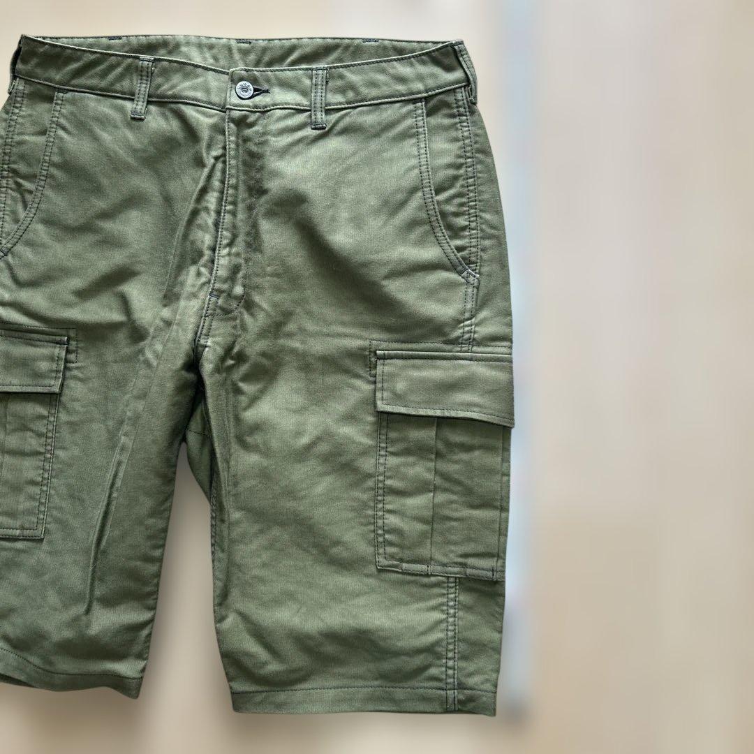桃太郎ジーンズW32 カーゴショートパンツ オリーブグリーン