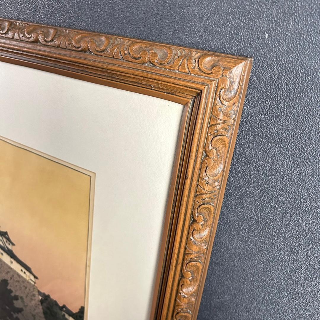 吉田遠志「姫路城」木版画 直筆サイン入り 1973年 木彫細工額装 吉田博の長男