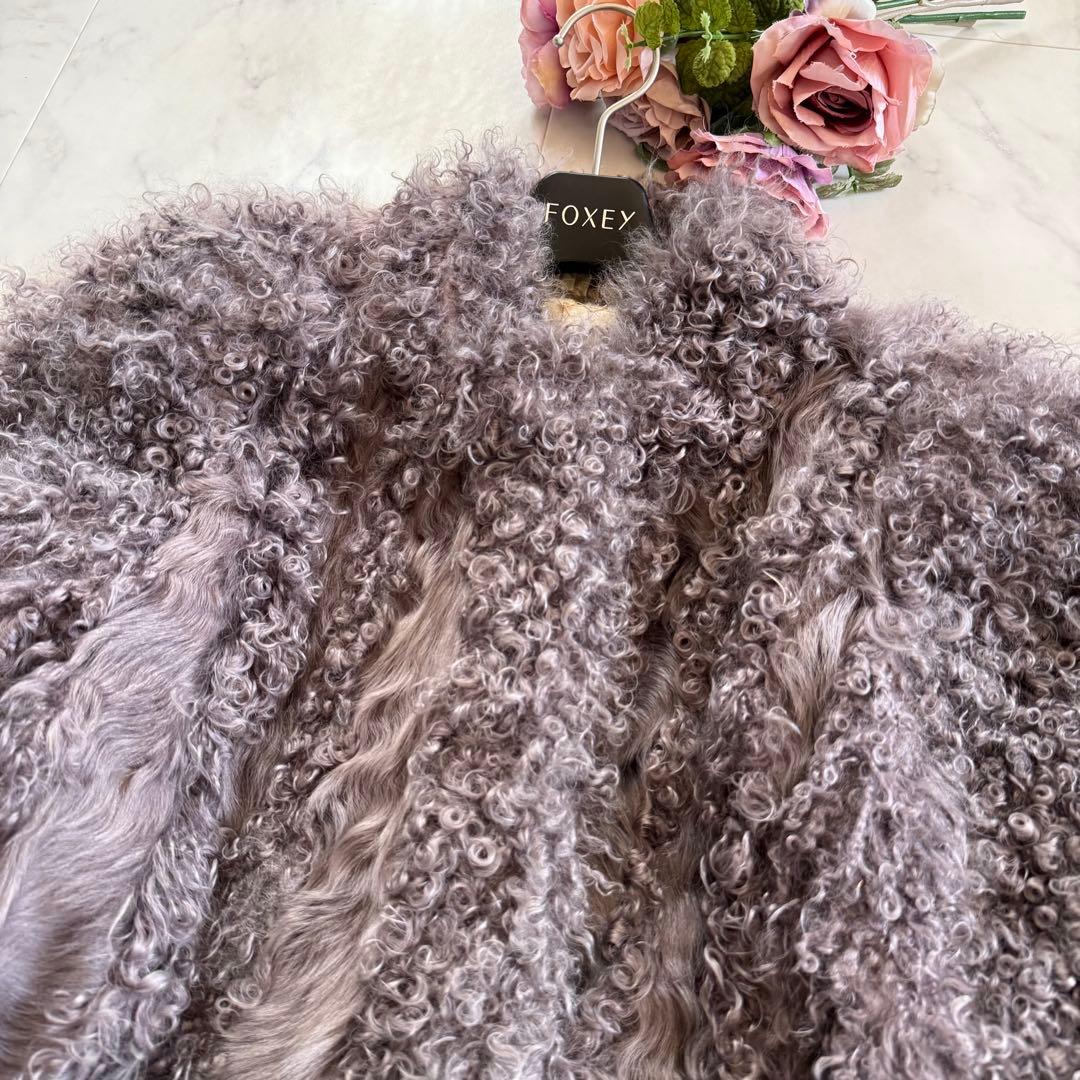 希少 カルガンラムファー パープルグレー コート リアルファー ボリューム◎