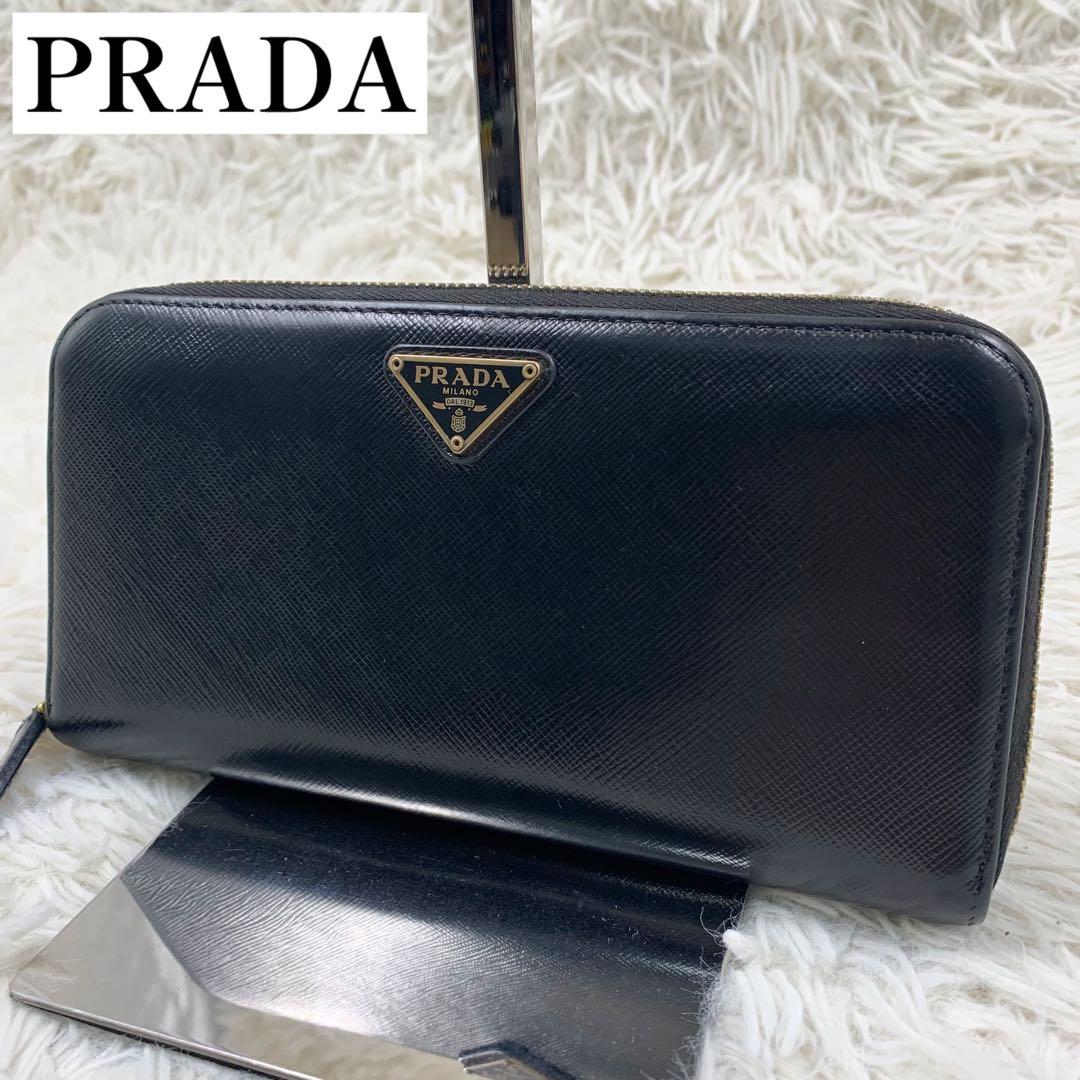 【✨極美品✨】プラダ 長財布 ラウンドジップ 三角ロゴ サフィアーノ ブラック