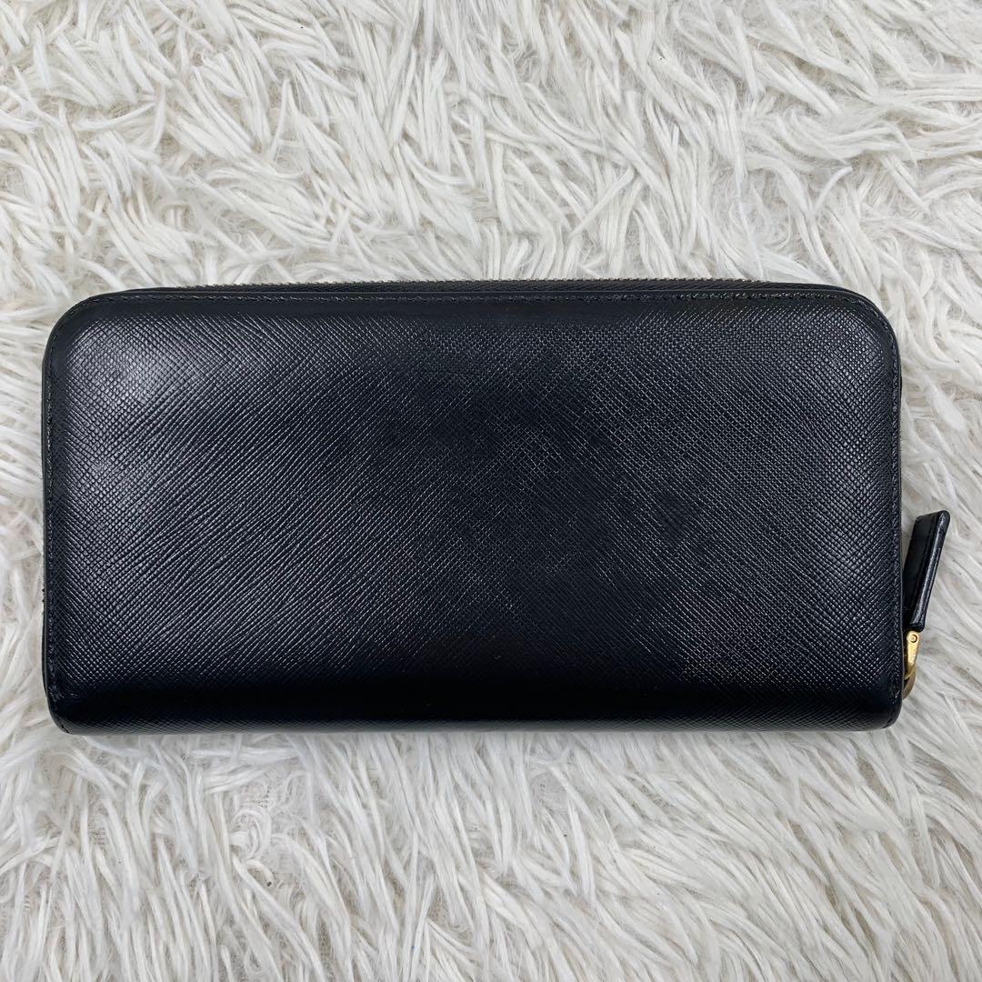 【✨極美品✨】プラダ 長財布 ラウンドジップ 三角ロゴ サフィアーノ ブラック