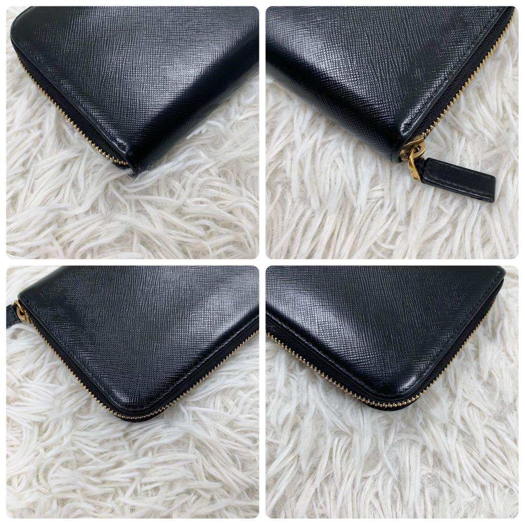 【✨極美品✨】プラダ 長財布 ラウンドジップ 三角ロゴ サフィアーノ ブラック