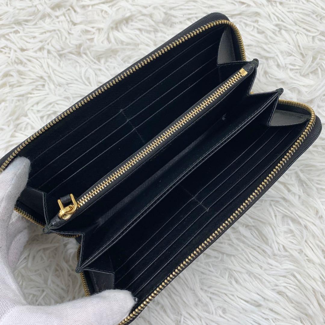 【✨極美品✨】プラダ 長財布 ラウンドジップ 三角ロゴ サフィアーノ ブラック