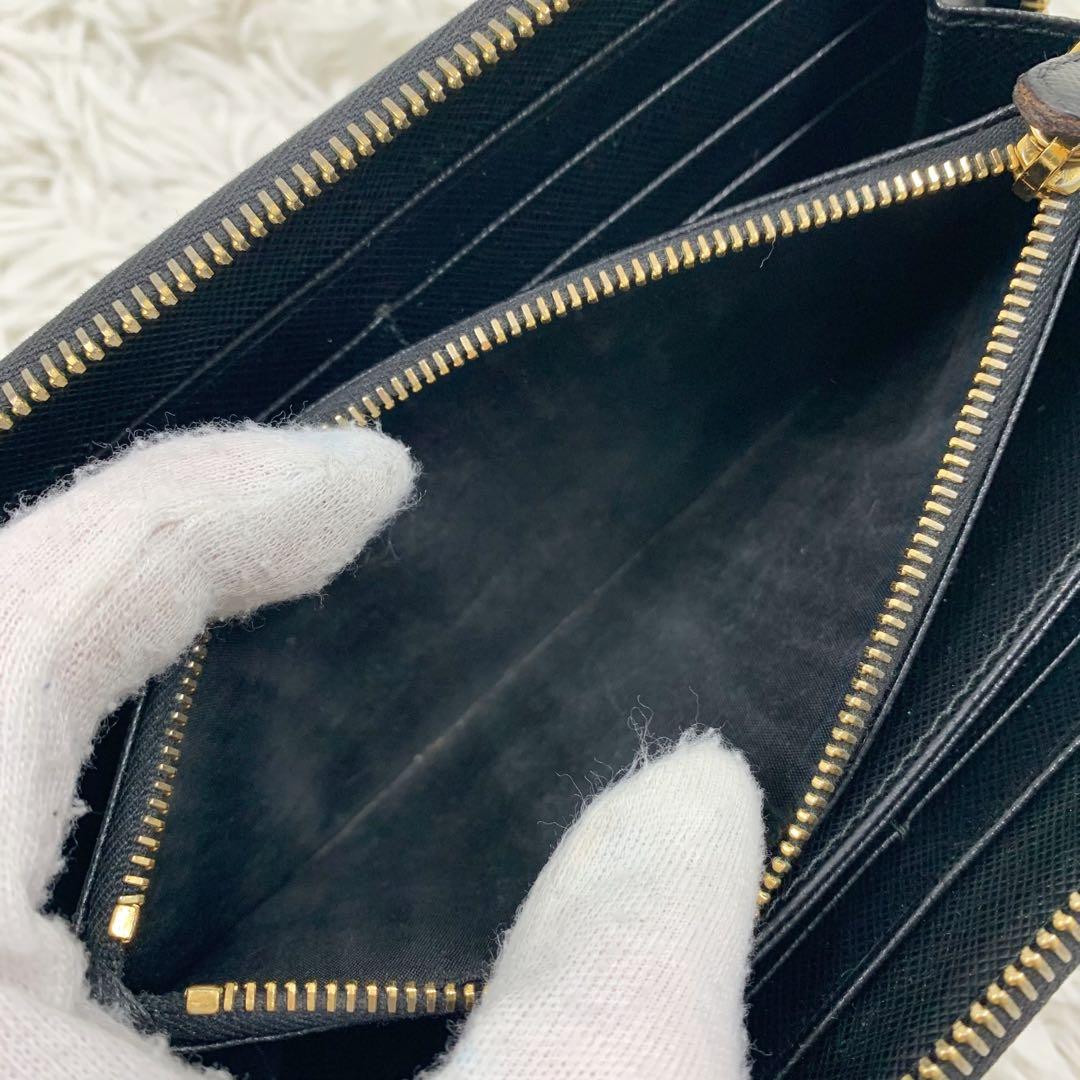 【✨極美品✨】プラダ 長財布 ラウンドジップ 三角ロゴ サフィアーノ ブラック