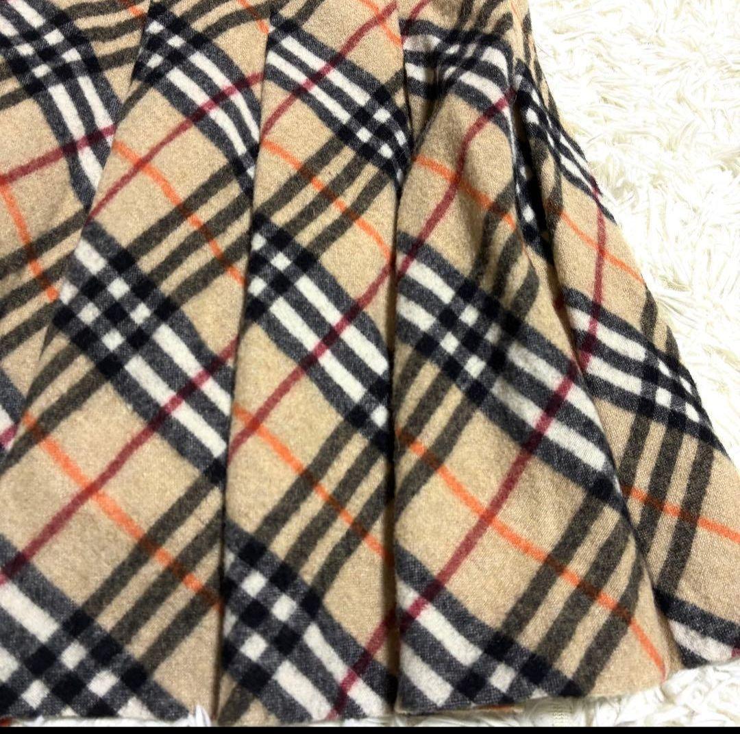 バーバリーブルーレーベル カシミヤ混 ノバチェック プリーツ フレアミニスカート