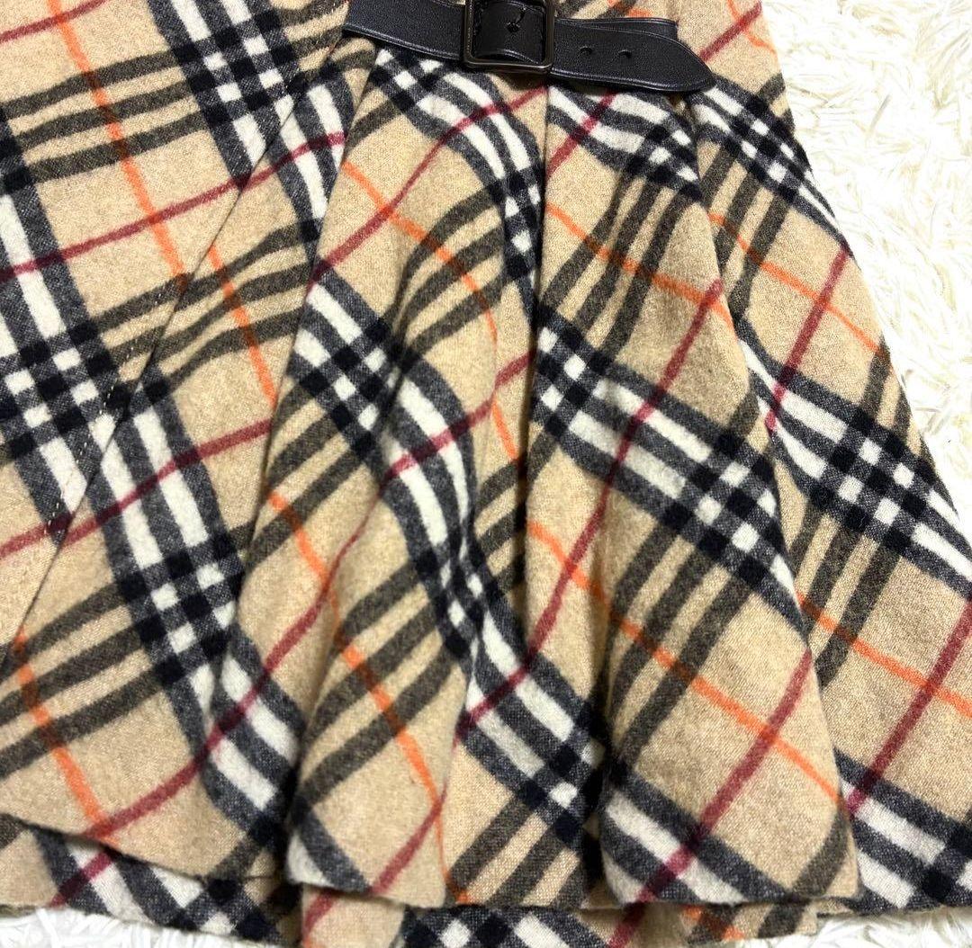 バーバリーブルーレーベル カシミヤ混 ノバチェック プリーツ フレアミニスカート