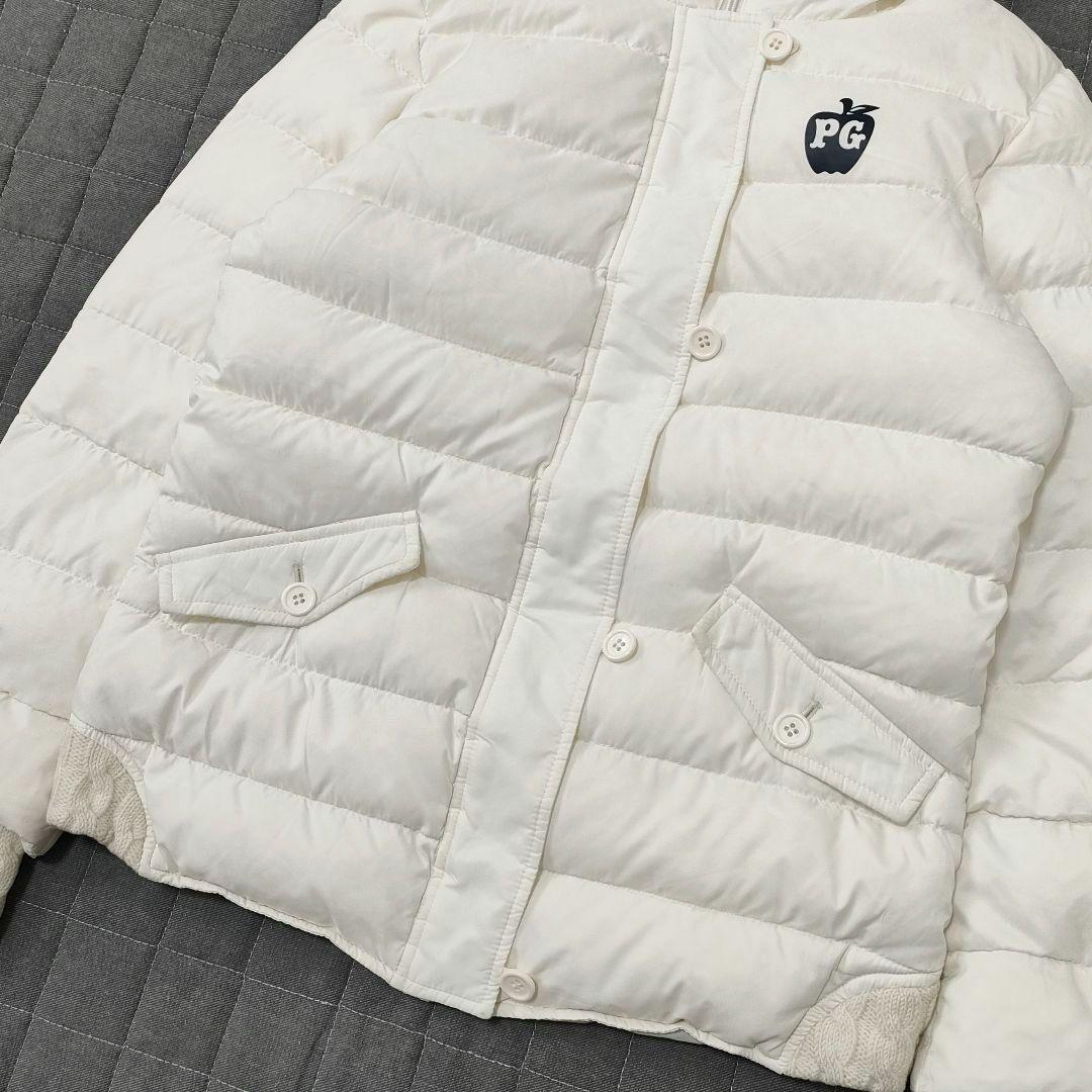 パーリーゲイツ　ダウンジャケット　袖裾ケーブルニット　フード　ホワイト　サイズ1