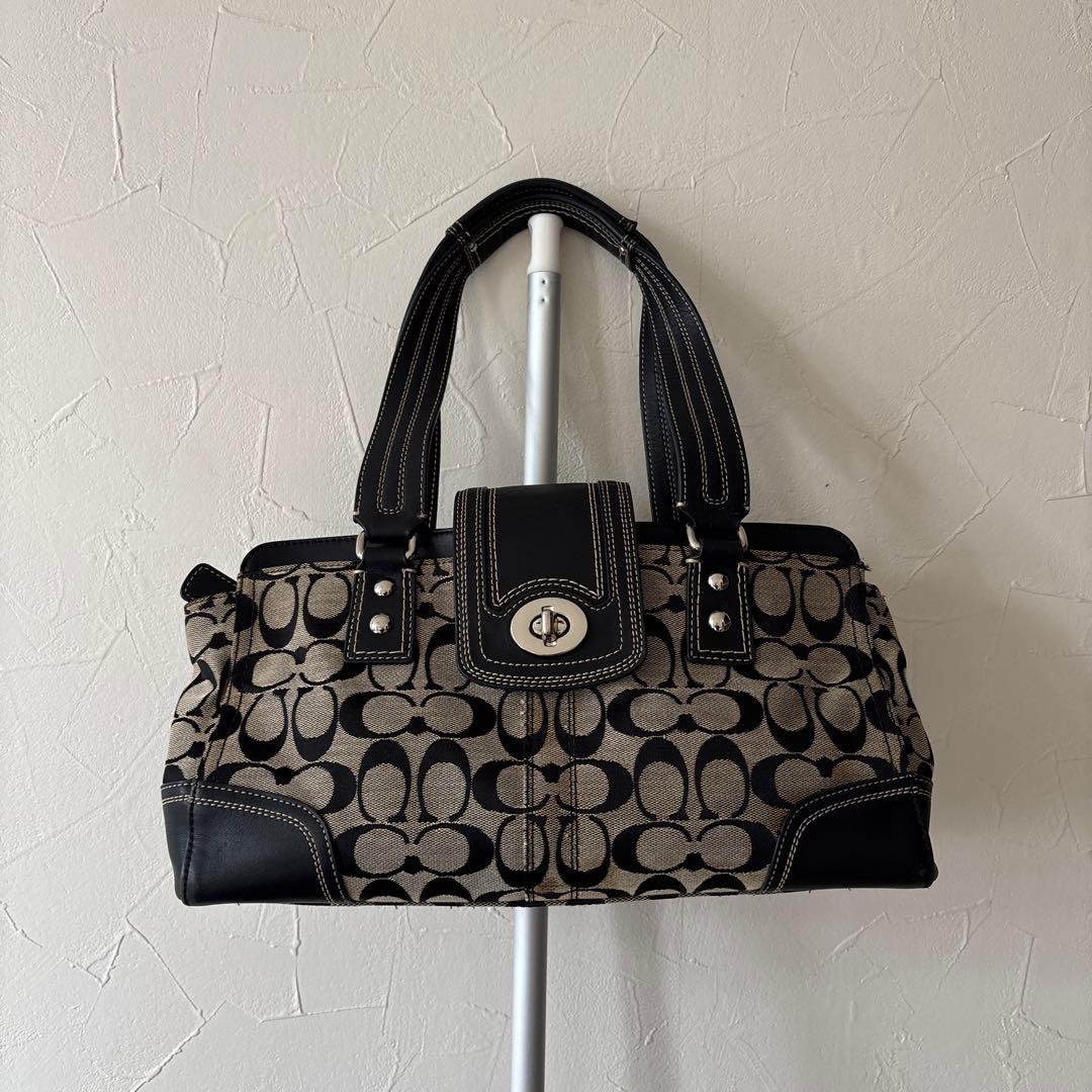 コーチ ロゴデザイン ハンドバッグ ベージュ/ブラック