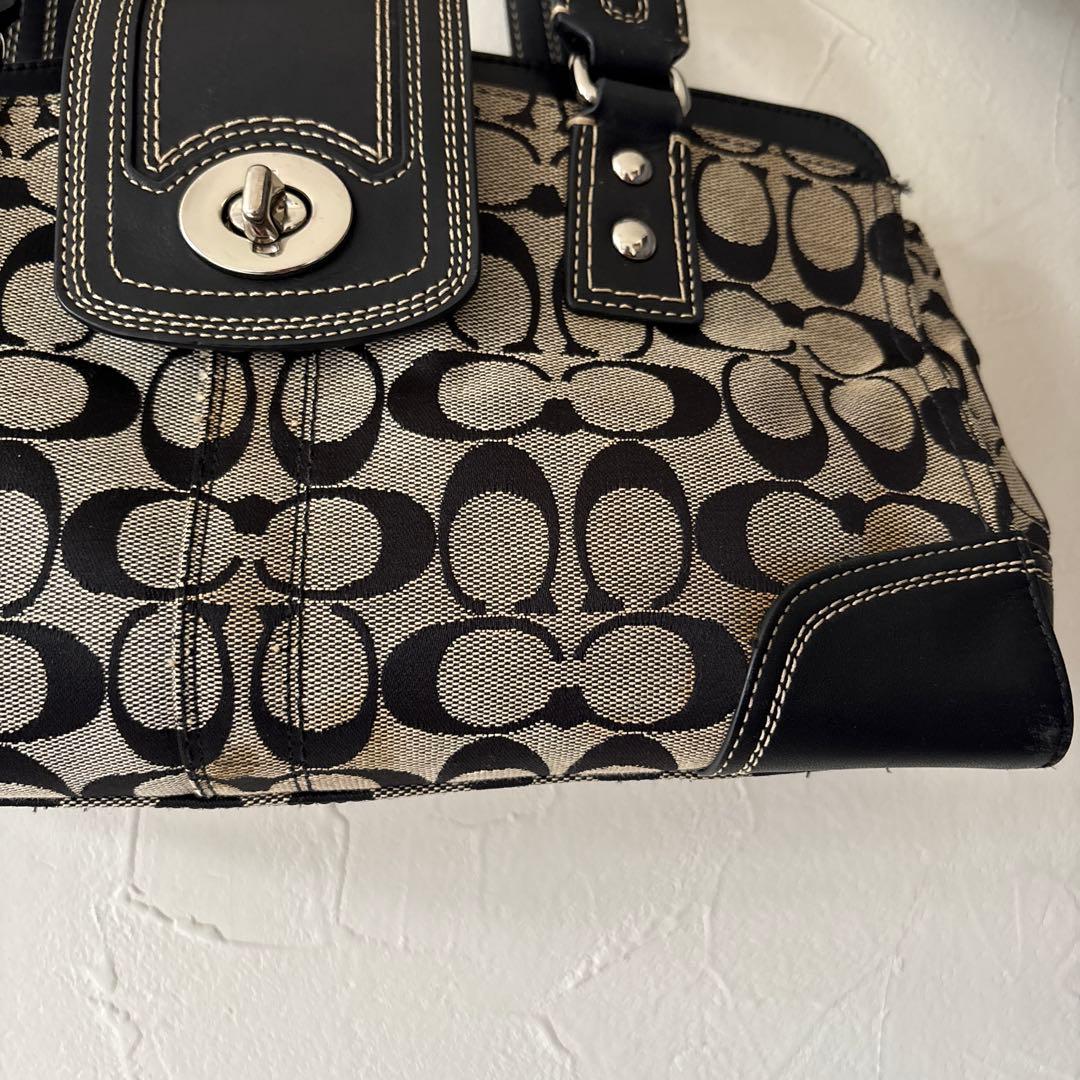 コーチ ロゴデザイン ハンドバッグ ベージュ/ブラック