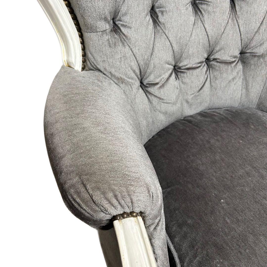 カリモク　ロココ調　グレー　アンティーク　シングルソファ