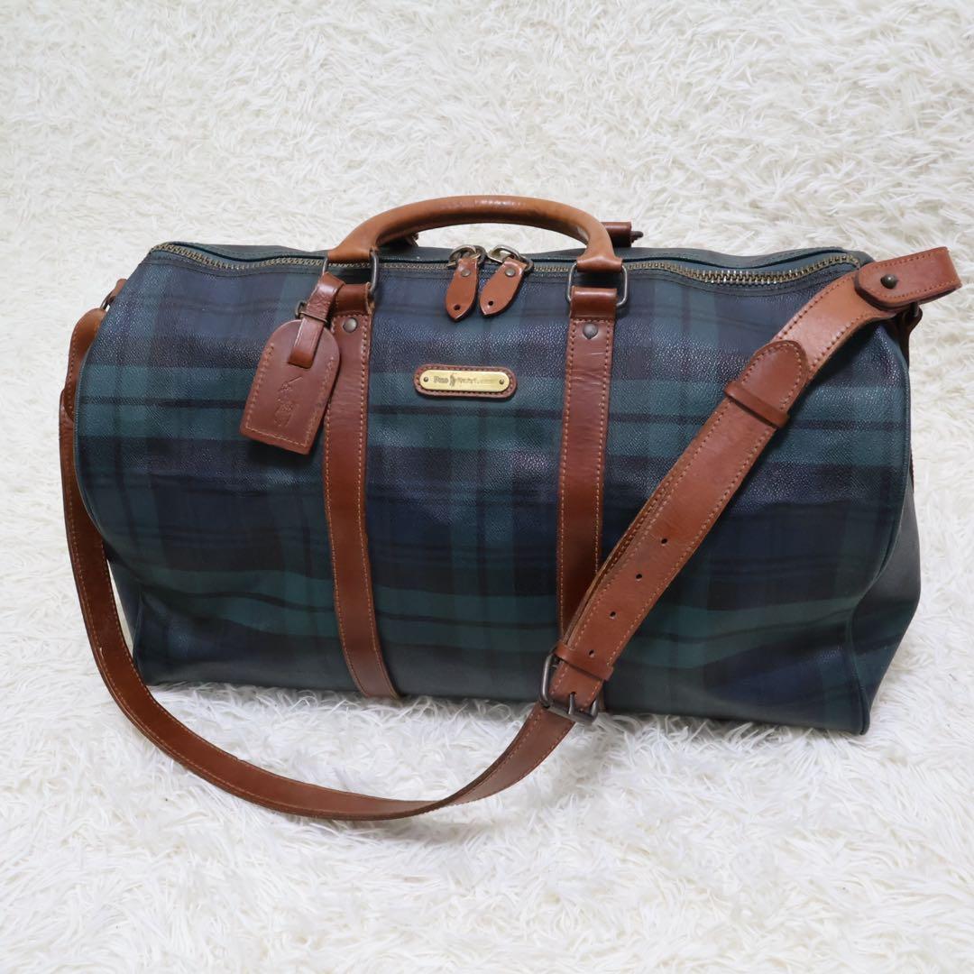 ポロラルフローレン　ダークグリーン チェック柄 ボストンバッグ