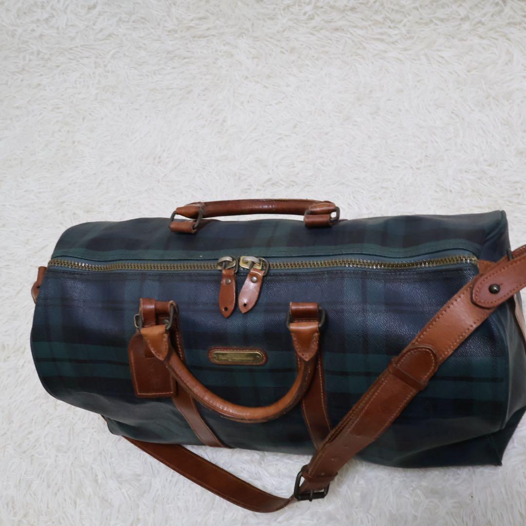 ポロラルフローレン　ダークグリーン チェック柄 ボストンバッグ