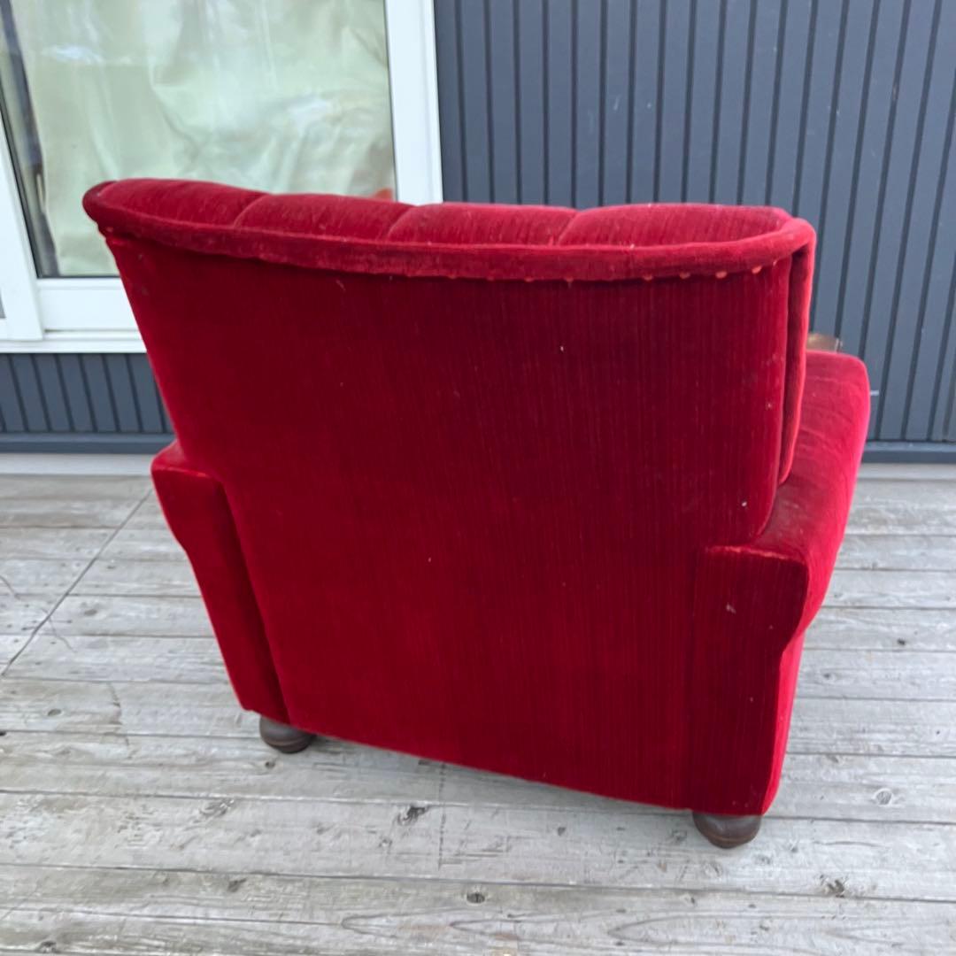 ② 昭和レトロ 古家具 一人掛けベロアソファー アームチェア ヴィンテージ 赤