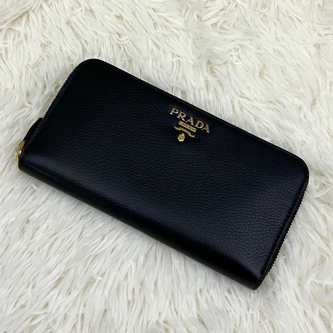 【極美品】PRADA ラウンドファスナー サフィアーノレザー 長財布 ブラック
