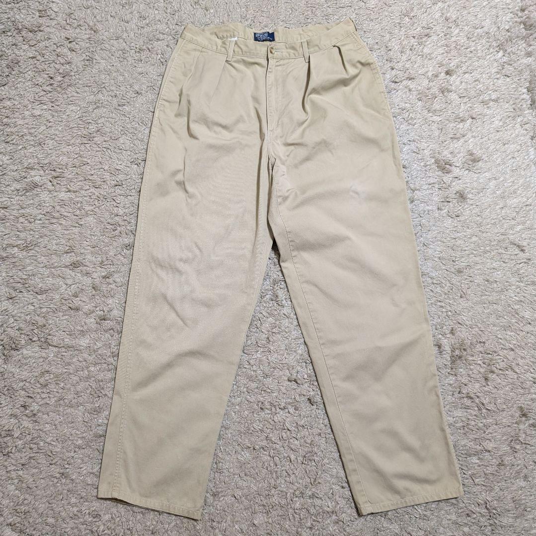 90s ラルフローレン USA製 初期タグ 2タック ポロチノ ベージュ W36
