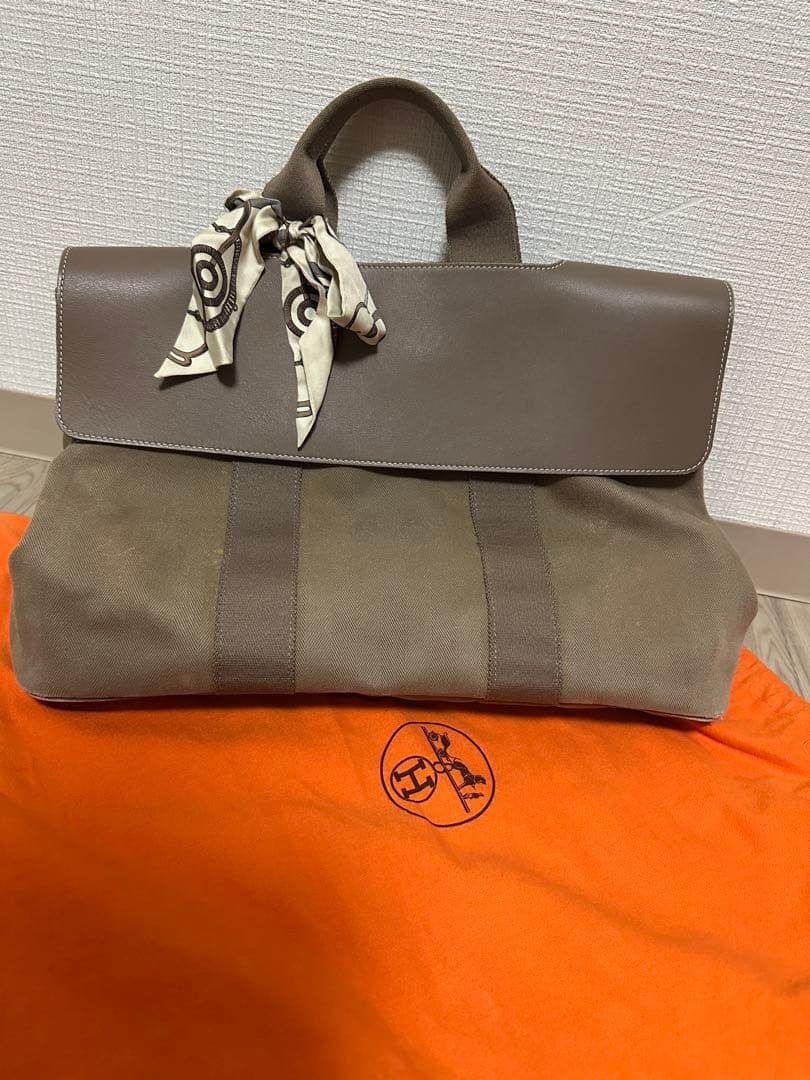 HERMES ヴァルパライソMM ブラウン スエード ハンドバッグ