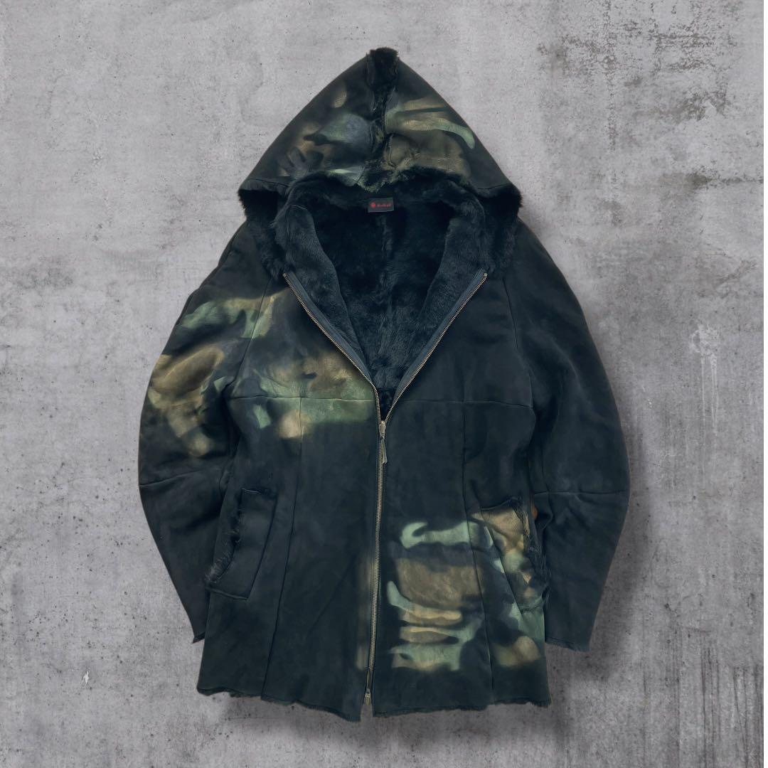 イタリア製　モッズコート カモ柄　羊革　y2kサイバー　ストリート　アーカイブ