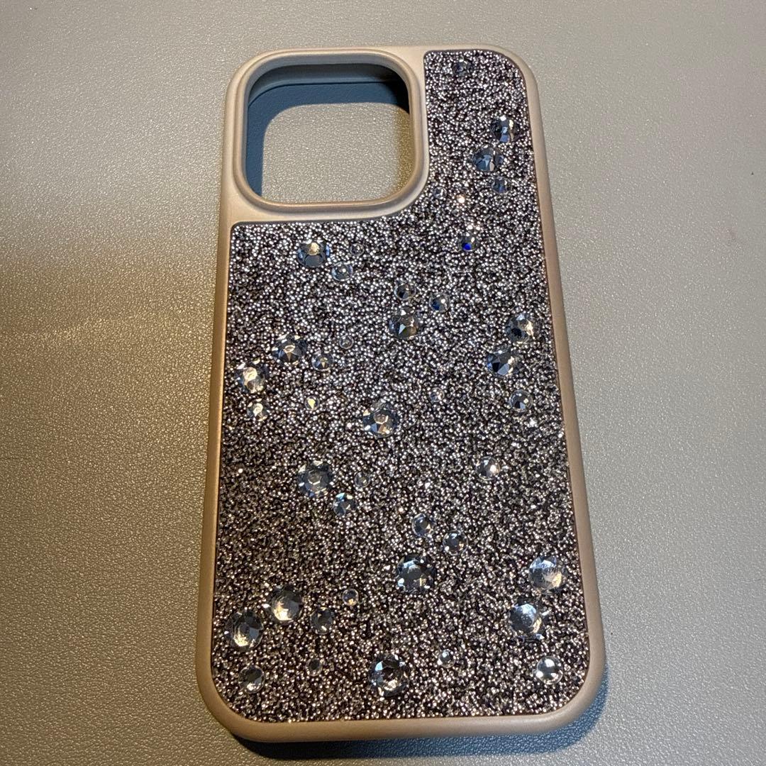 グリッター iPhoneケース シルバー系 スワロフスキー