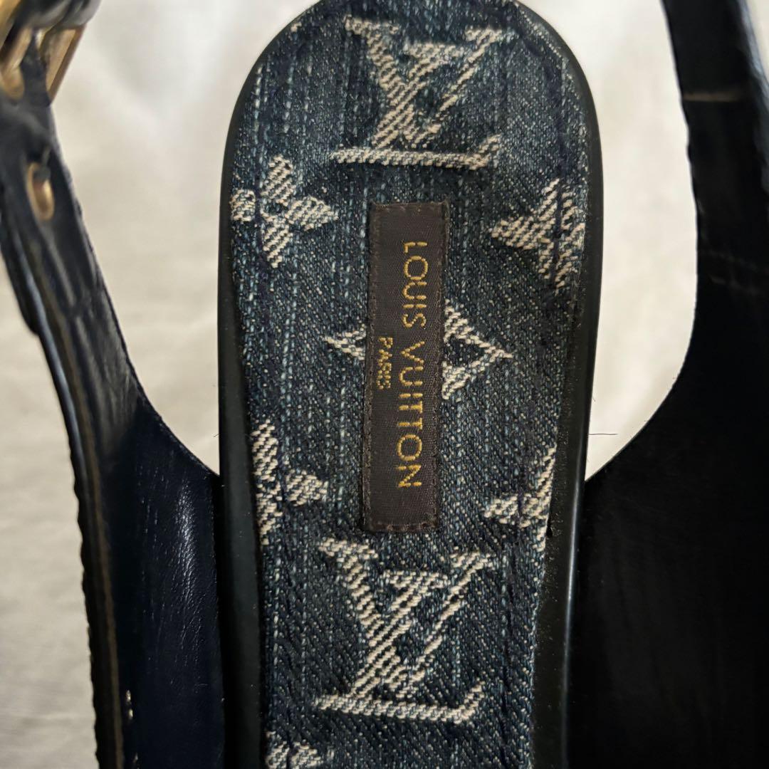 ルイヴィトン モノグラム デニム オープントゥ ウェッジソール サンダル38