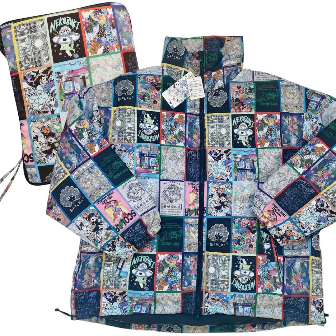 【新品】ScoLar柄 中綿ジャケット バッグ2つセット パッチワーク