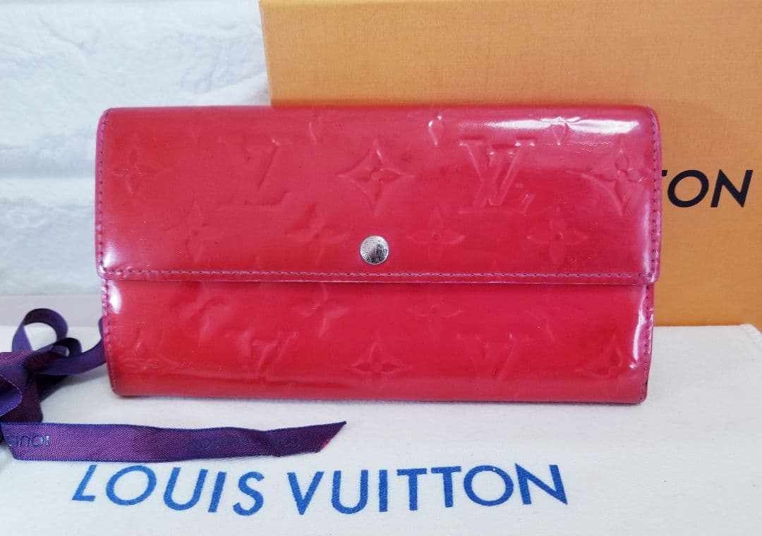 LOUIS VUITTON モノグラム ヴェルニ 長財布 ローズポップ(レッド系