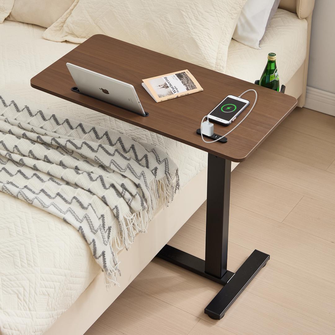 サイドテーブル キャスター付き 高さ調整 2口コンセント付き IPADホルダー付