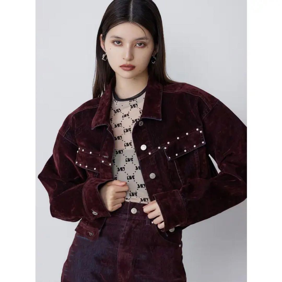 MURUA フロッキーデニムジャケット ボルドー
