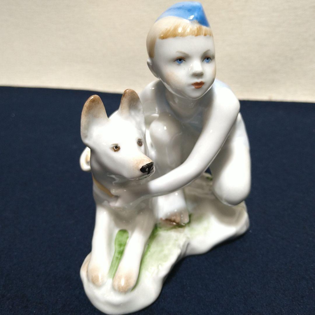 AJ20 ロモノーソフ 少年と犬 フィギュリン ソ連製 陶器 置物 美品