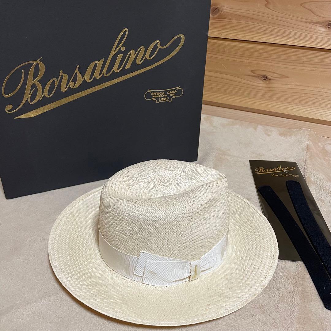 Borsalinoボルサリーノ パナマハット 箱付き　イタリア製　天然草