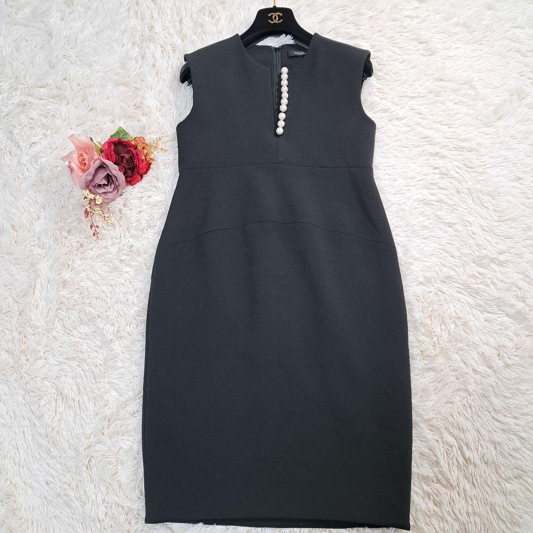 【極美品】YOKO CHAN ワンピース ドレス パール ノースリーブ 黒 38