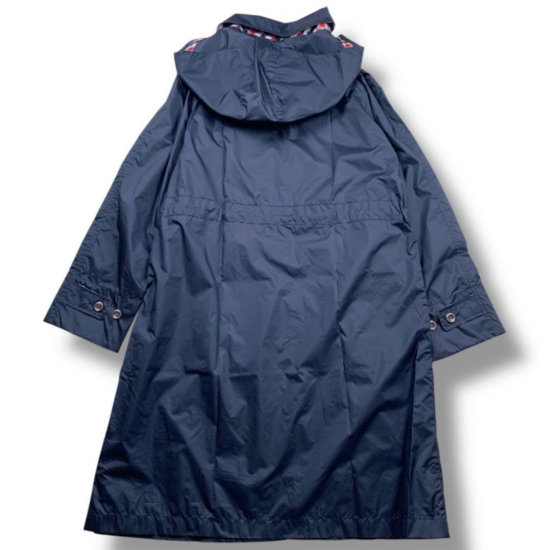 【極美品】アクアスキュータム　レインコート　比翼　ネイビー 収納袋付　チェック