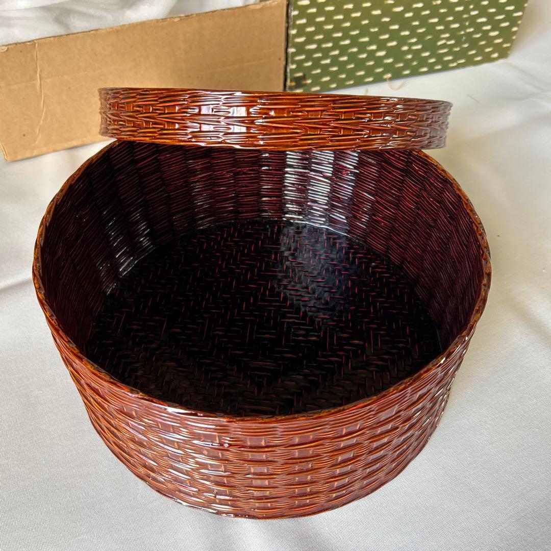 籃胎漆器　福岡県特産　玉屋　茶櫃　蓋付き　未使用