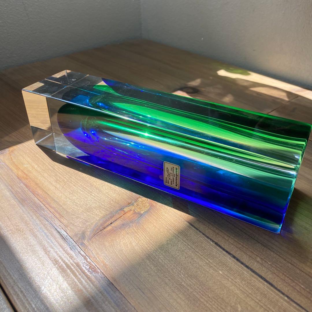 ソンメルソ　ムラーノ　青　緑　ムラノガラス　ベネチア　フラワーベース　四角