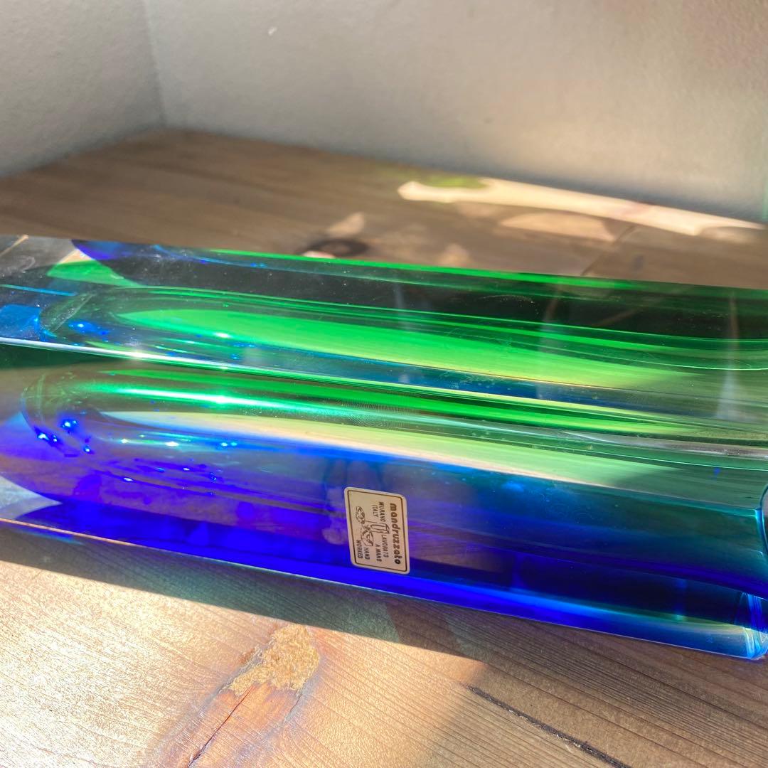 ソンメルソ　ムラーノ　青　緑　ムラノガラス　ベネチア　フラワーベース　四角