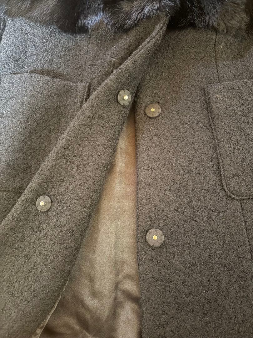 未使用 YAMADAYA リアルラビットファー ウールコート フード付 ブラック