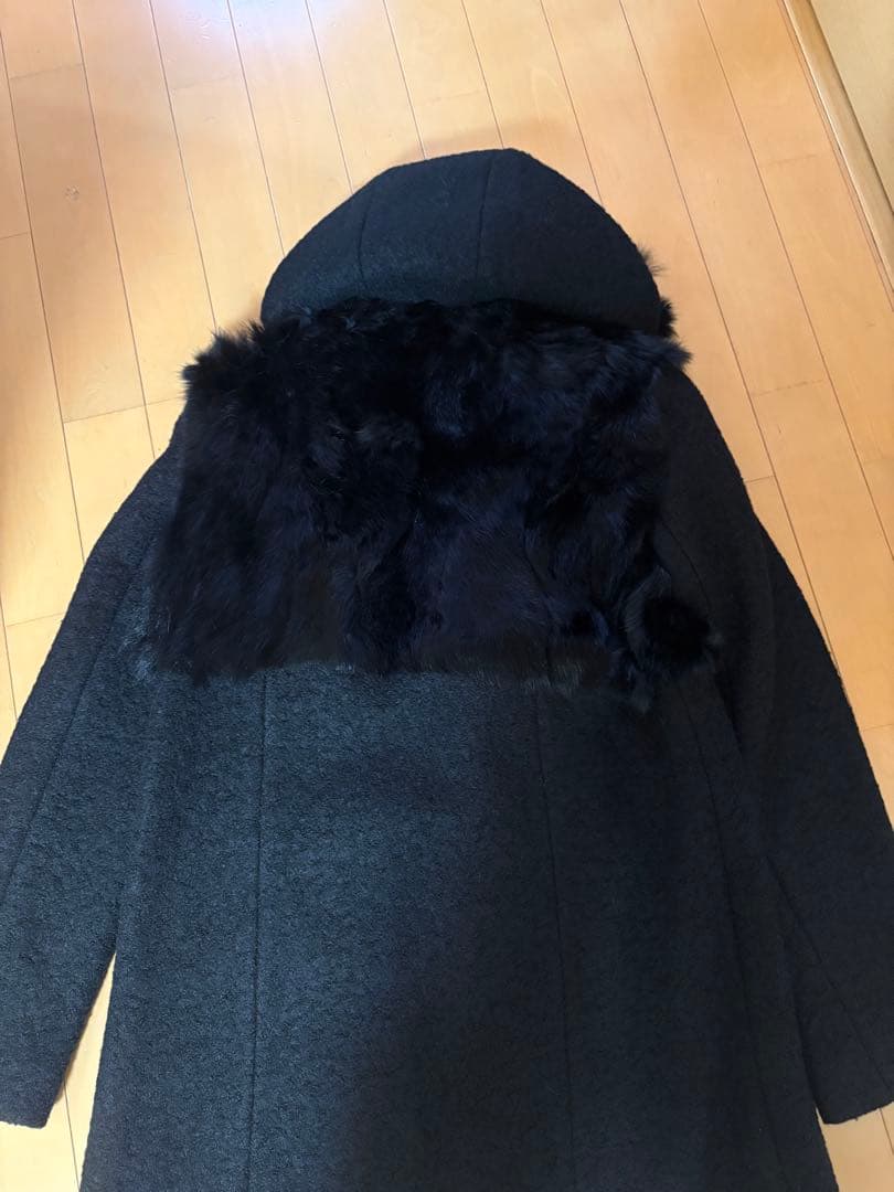 未使用 YAMADAYA リアルラビットファー ウールコート フード付 ブラック