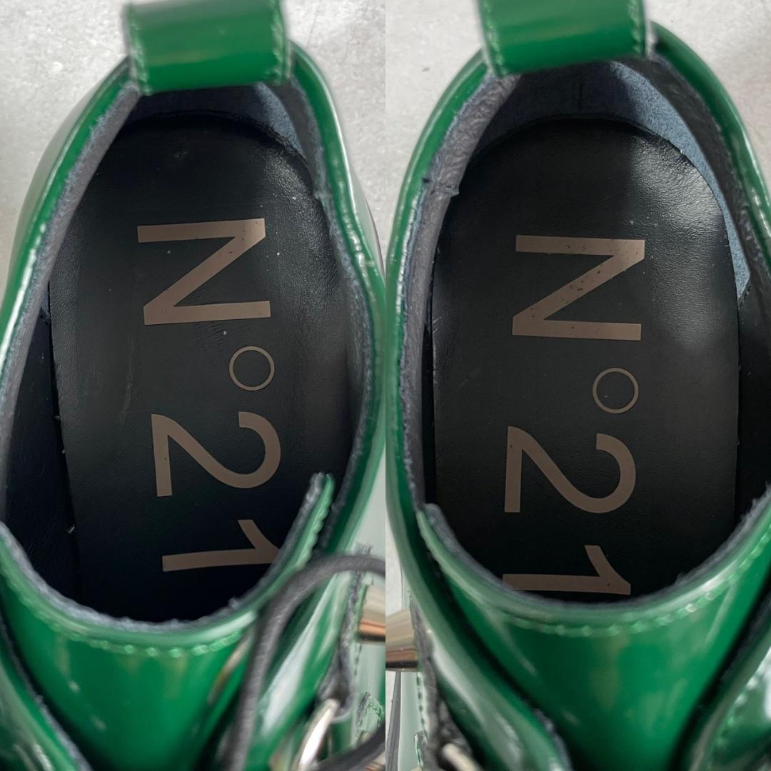 未使用　N21　スタッズ　厚底　ダービー　レザー　レースアップ　グリーン　緑