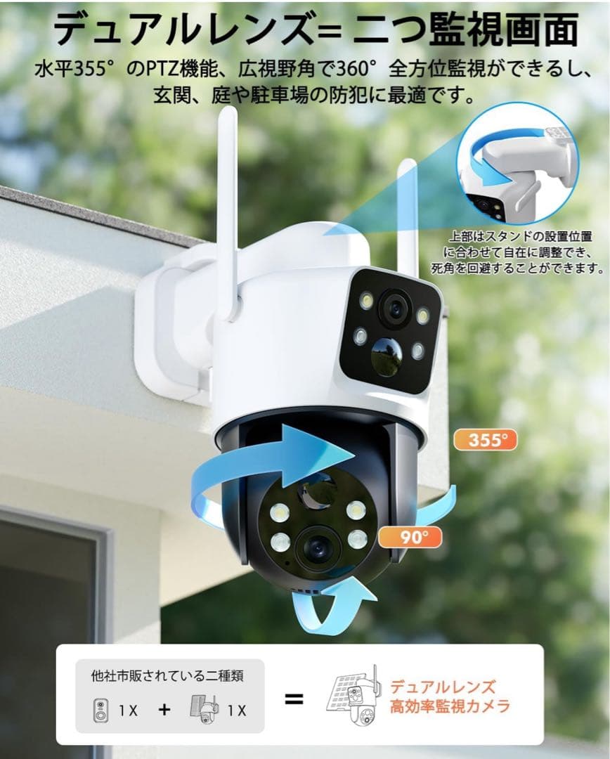 防犯カメラ 屋外 ソーラー YESRAMO監視カメラ 屋外 ソーラー PIR