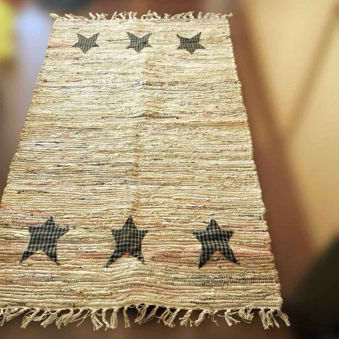 アメリカンカントリー　星形チェック柄ラグ　未使用美品　アンファン　アントステラ