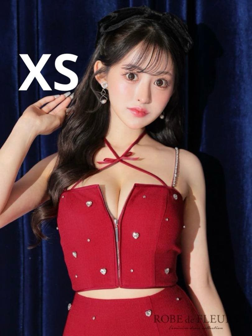 sugar 赤いビジュー付きクロップトップセット