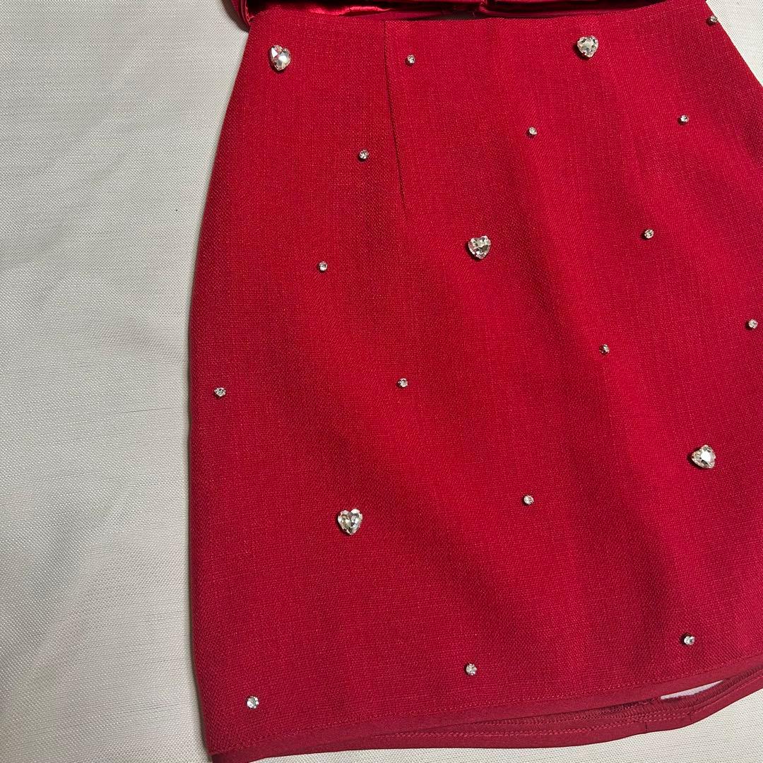 sugar 赤いビジュー付きクロップトップセット