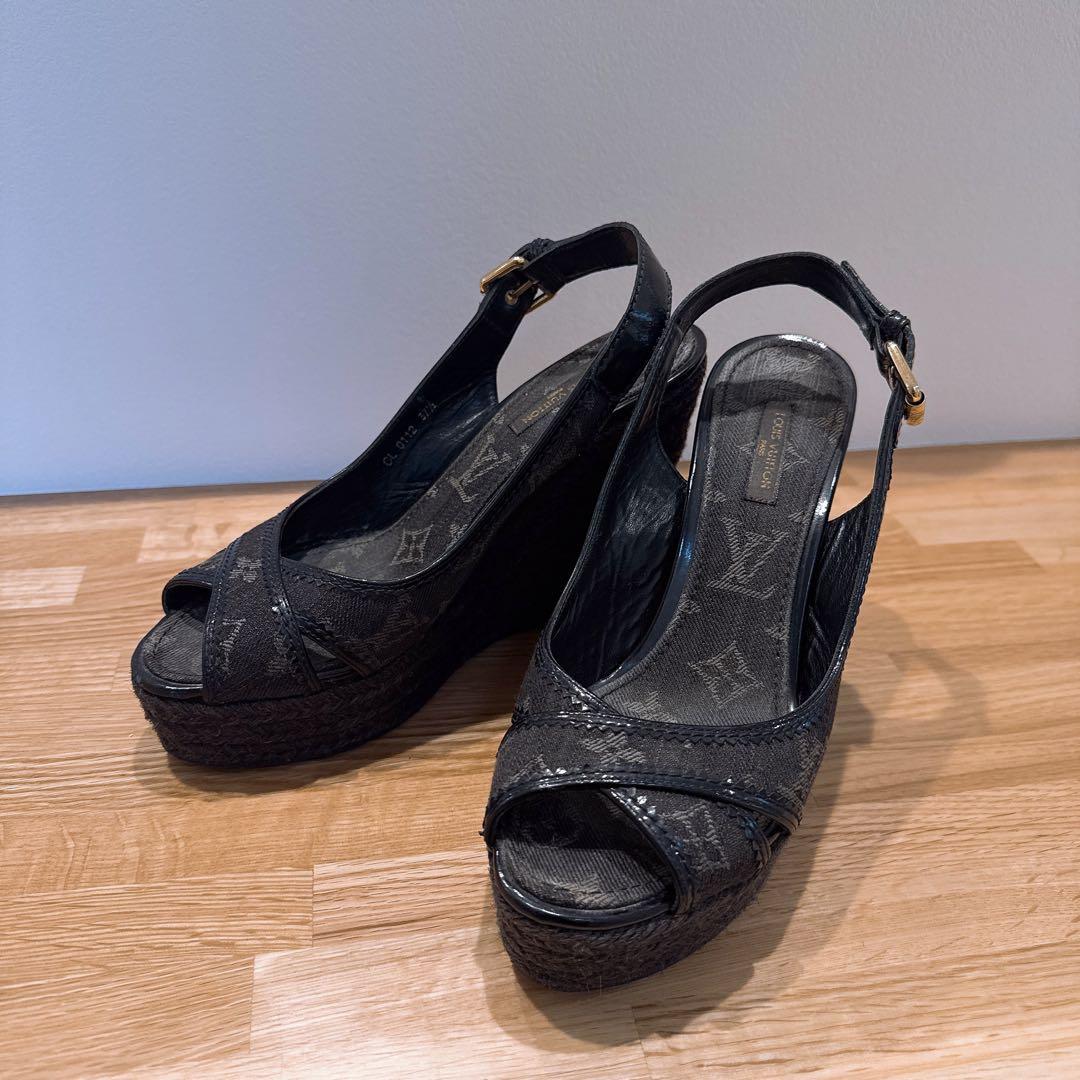 LOUIS VUITTON モノグラムデニム サンダル ウェッジソール