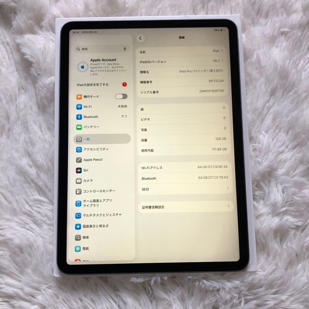 【完動品】iPad Pro 11インチ 第2世代 128GB 【すぐ発送】