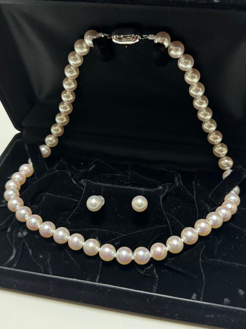 真珠科学研究所 オーロラ花珠 アコヤ真珠 ネックレス ピアスセット 8.5mm