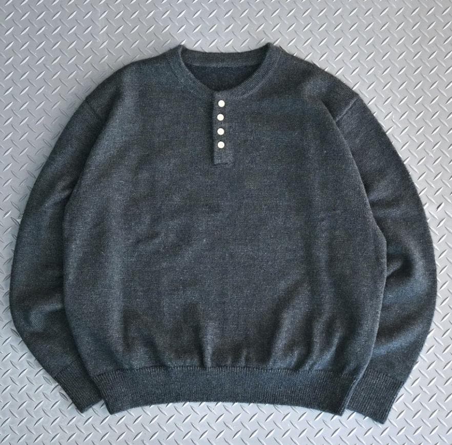 L2143　ウールブレンドヘンリーネックニット　L（blue）地底人ONLINE