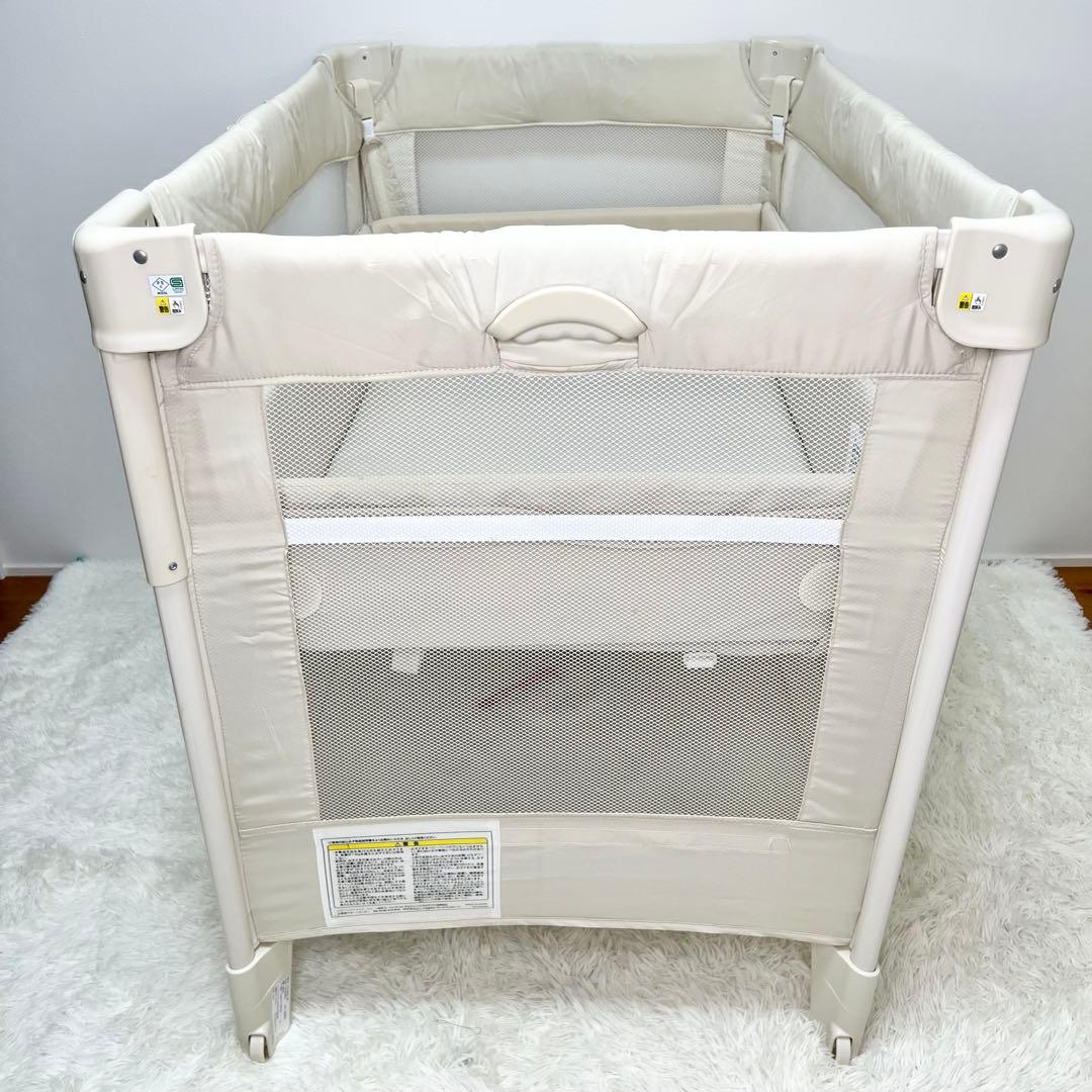 美品 Aprica ココネルエアー ベビーベッド 折りたたみ ミルクホワイト