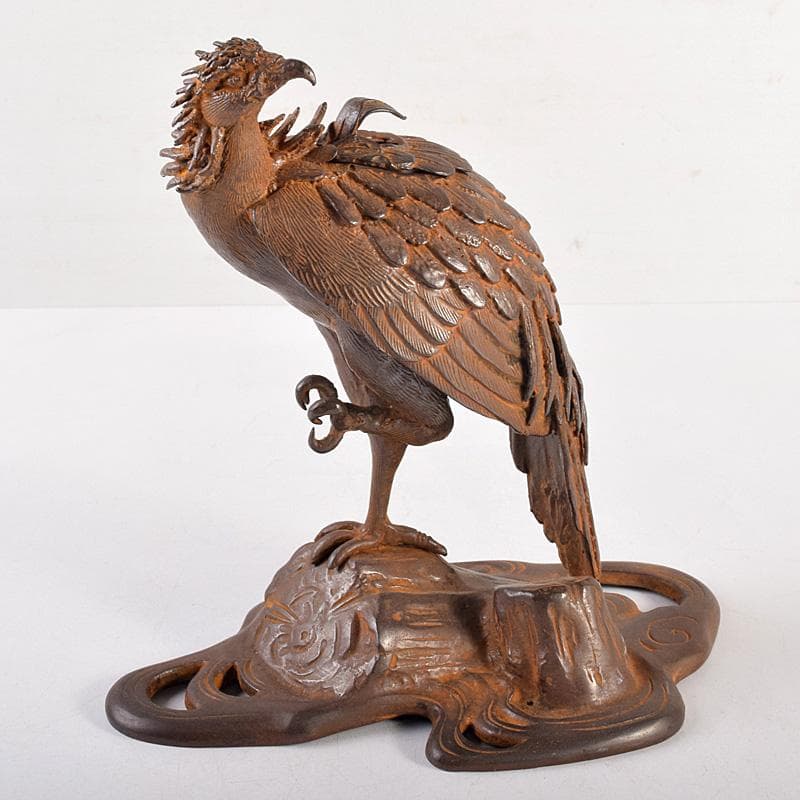 龍ちゃん　時代金工　蝋型鋳銅　古銅　鷹　香炉　置物　U　R8804