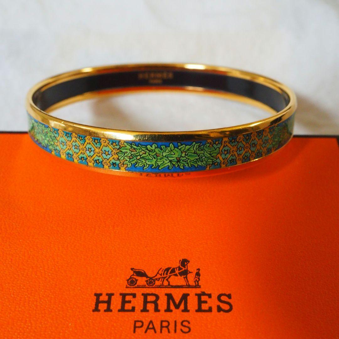 HERMES　バングル　ブレスレット　エマイユ　ゴールド×グリーン×ブルー